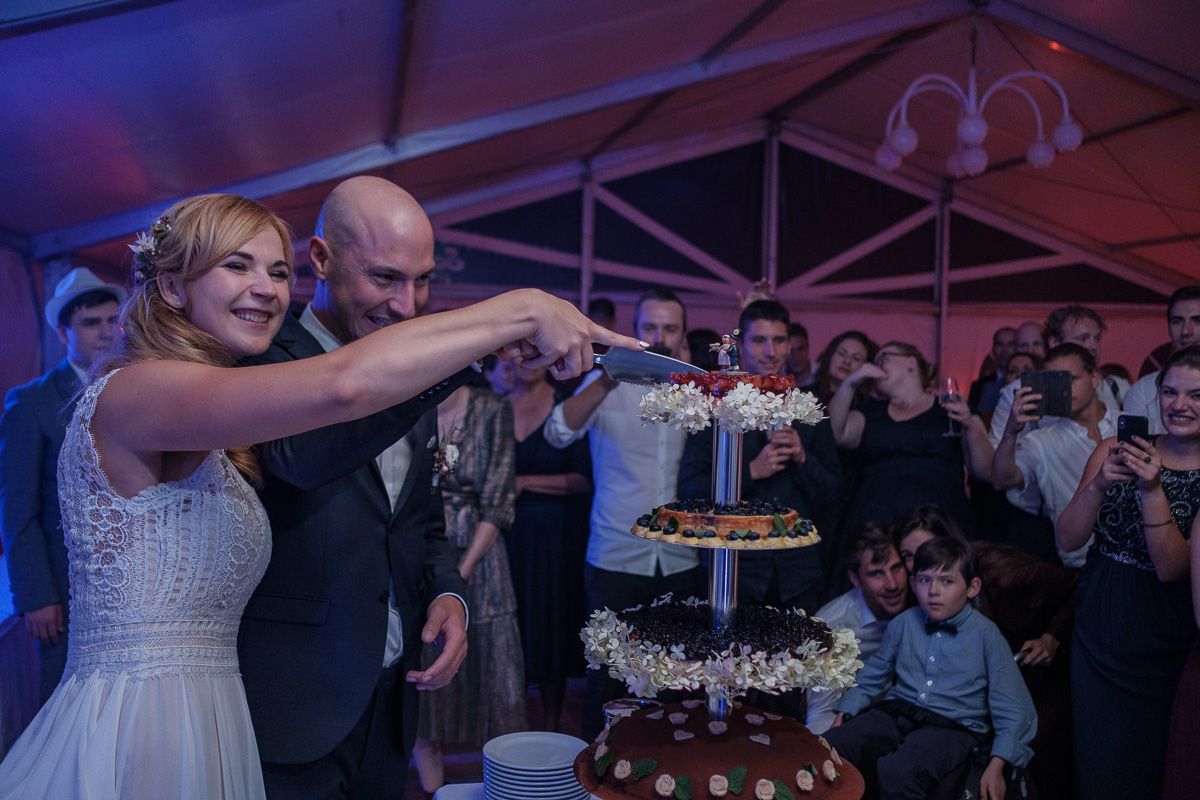 Anna und Jonas schneiden die Torte an